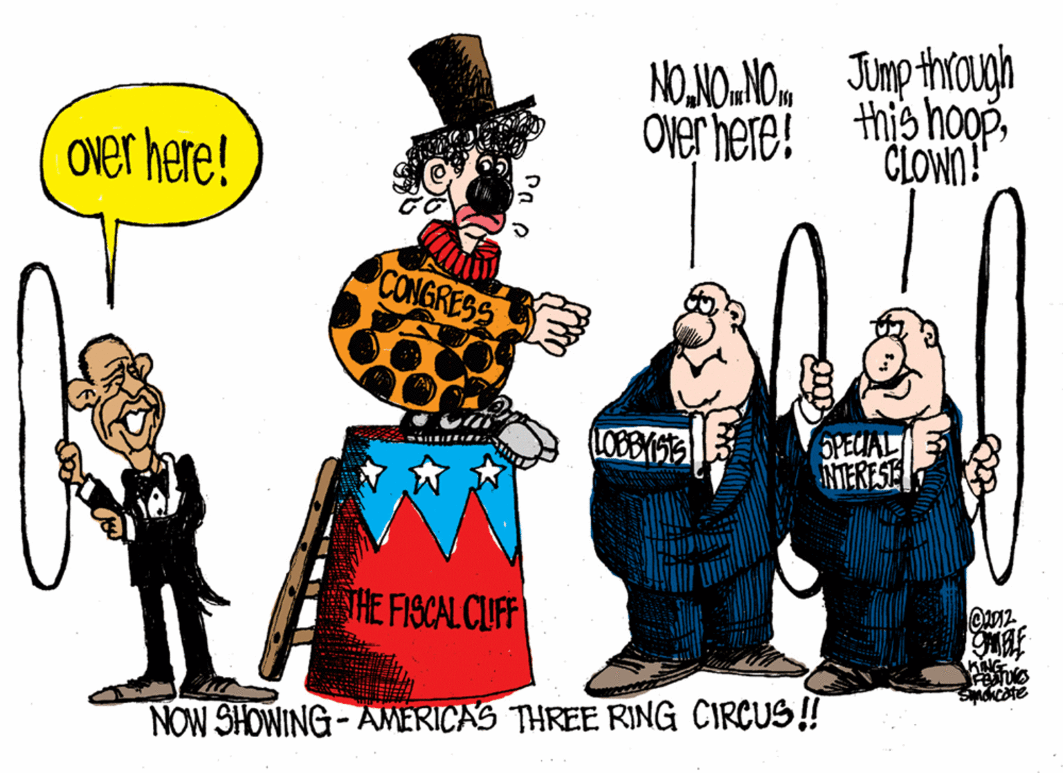 Art OCR: NONONO. Jump thauah Over here! this hoogCLOWN! Over here! CONGRESS PEUA NTERESET ?FISCALCUF NOW SHOWING-AMERICAS THREE RING CIRCUS ! NONONO. Jump thauah Over here! this hoogCLOWN! Over here! CONGRESS PEUA NTERESET ? FISCALCUF NOW SHOWING-AMERICAS THREE RING CIRCUS !