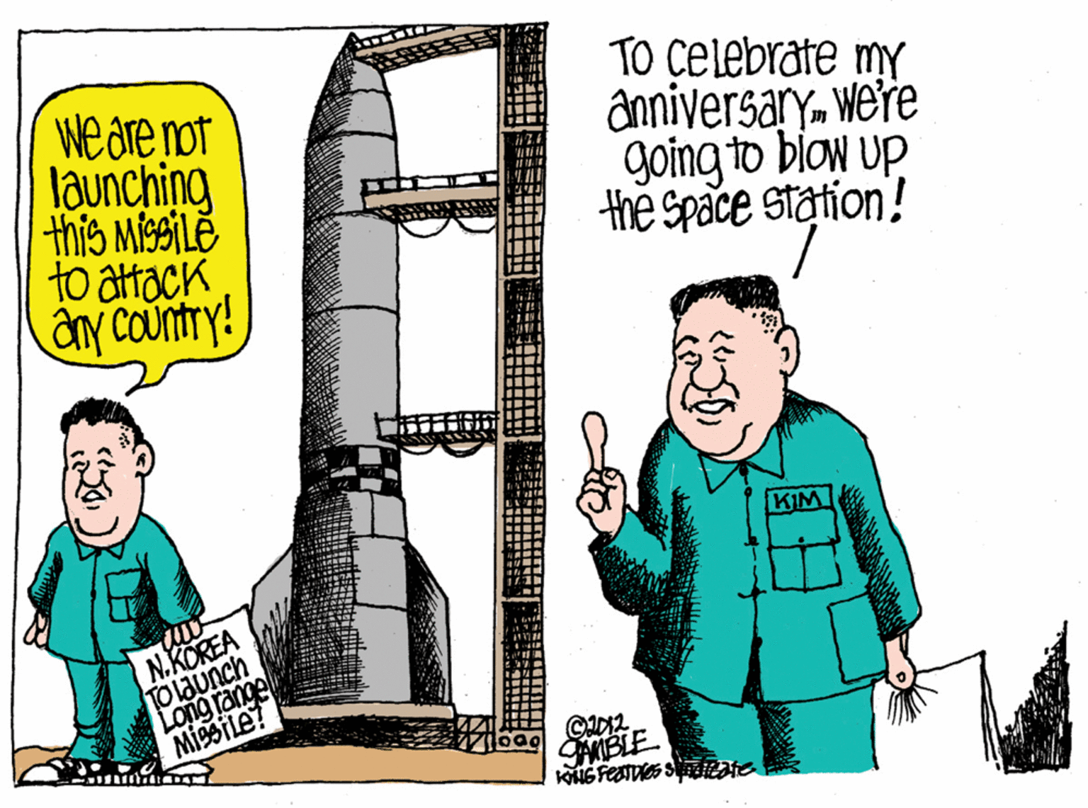 Illustration OCR: weare not launching this MiseiLe to attack ay COUNTY! TO Celebrate my anniversarywere going to biow up the Space station! KIM N.KOREA plaunch Long range Misile? SMBLE weare not launching this MiseiLe to attack ay COUNTY! TO Celebrate my anniversarywere going to biow up the Space station! KIM N.KOREA plaunch Long range Misile? SMBLE