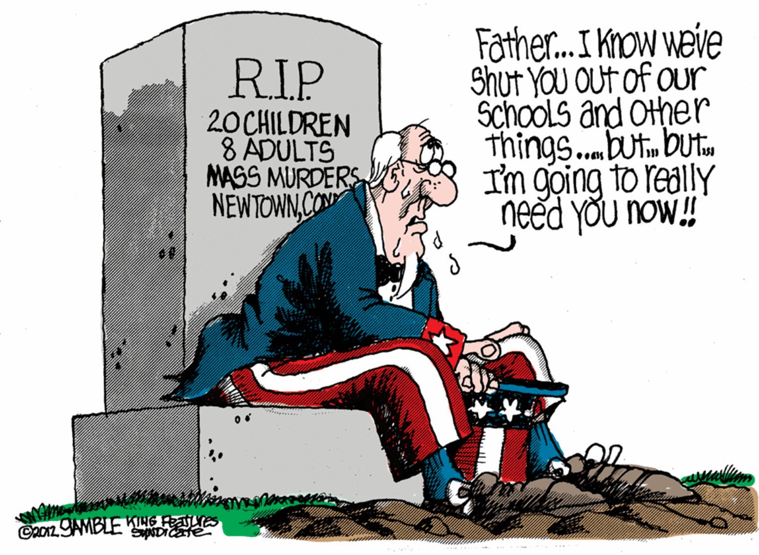 Line art OCR: Father.I Know weve Shut YOU OUT of our SchoolS and Other things.but. buto I'm g?ing to reallY need yðu now! RIP 20CHILDREN 8 ADULTS MASS MURDERS NEWTOWNCOM C20n 9AMBLE KING FEres Father.I Know weve Shut YOU OUT of our SchoolS and Other things.but. buto I'm g?ing to reallY need yðu now! RIP 20CHILDREN 8 ADULTS MASS MURDERS NEWTOWNCOM C20n 9AMBLE KING FEres