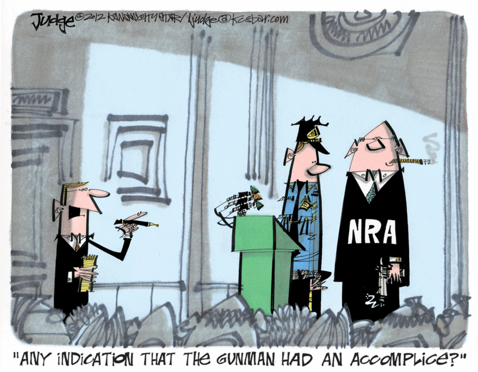 Graphics OCR: 2012 www NRA "ANY INDICATION THAT THE GUNMAN HAD AN ACCOMPLICE?" 2012 www NRA "ANY INDICATION THAT THE GUNMAN HAD AN ACCOMPLICE?"