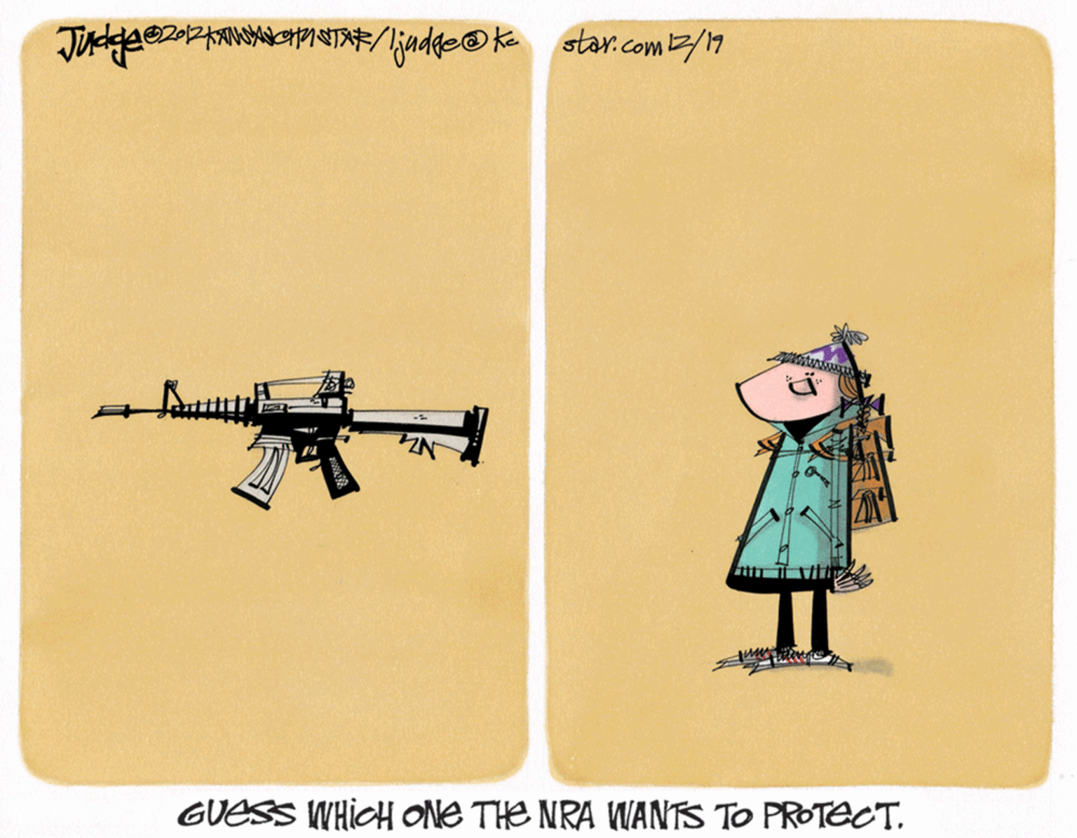 Fictional character OCR: star.com2/19 GUESS WHICH ONE THE NRA WANTS TO PROTECT. star.com2/19 GUESS WHICH ONE THE NRA WANTS TO PROTECT.