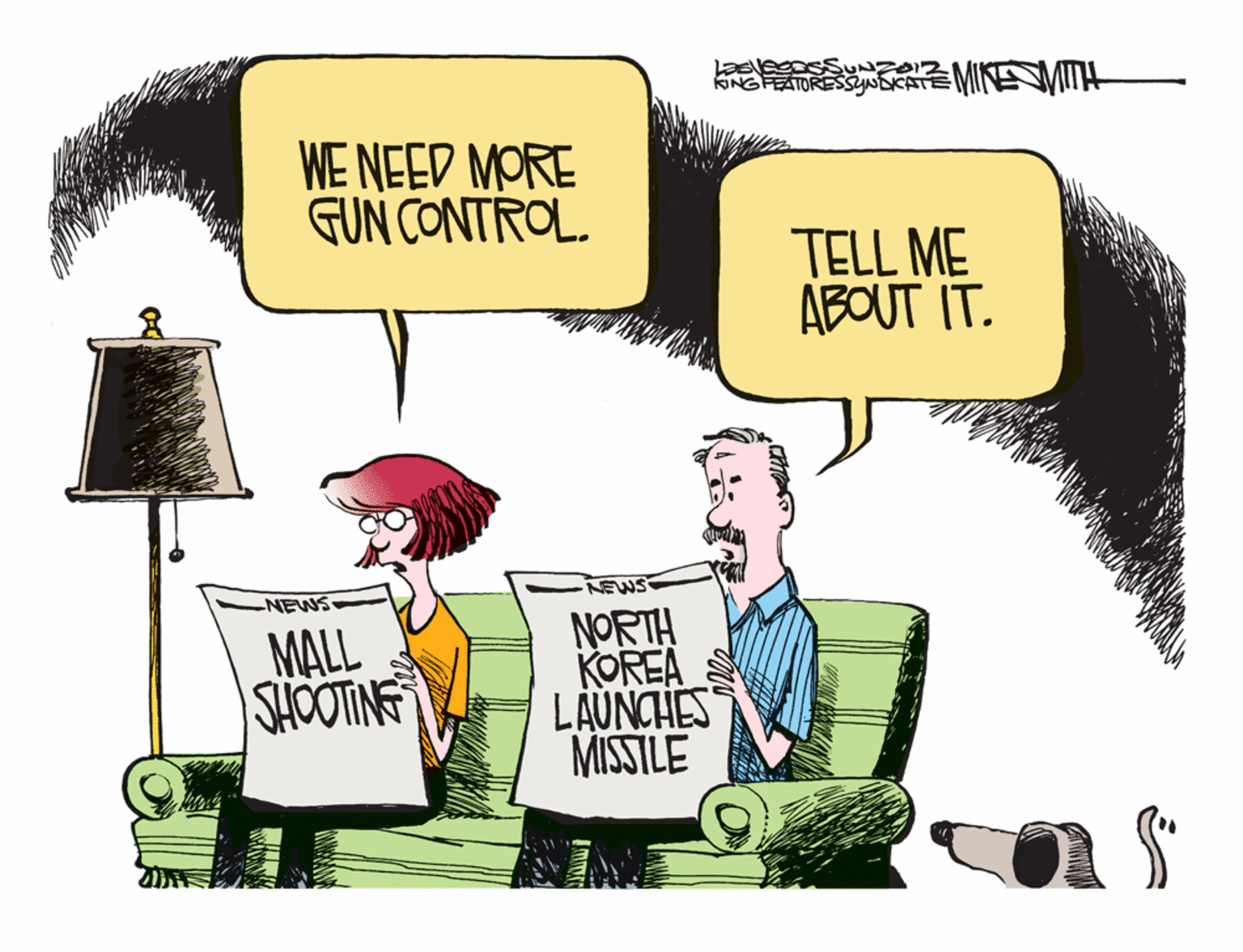 People OCR: ? E MITH WE NEED MORE GUN CONTROL. TELL ME ABOUT IT. NEWS MALL SHOOTING NORTH KOREA LAUNCHES MISSILE ? E MITH WE NEED MORE GUN CONTROL. TELL ME ABOUT IT. NEWS MALL SHOOTING NORTH KOREA LAUNCHES MISSILE