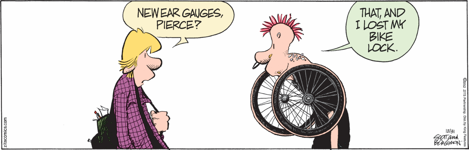 Cartoon OCR: THATAND I LOST MY BIKE LOCK. NEWEAR GAUGESPIERCE? Iz/31 Itscomics.com THATAND I LOST MY BIKE LOCK. NEWEAR GAUGESPIERCE? Iz/31 Itscomics.com
