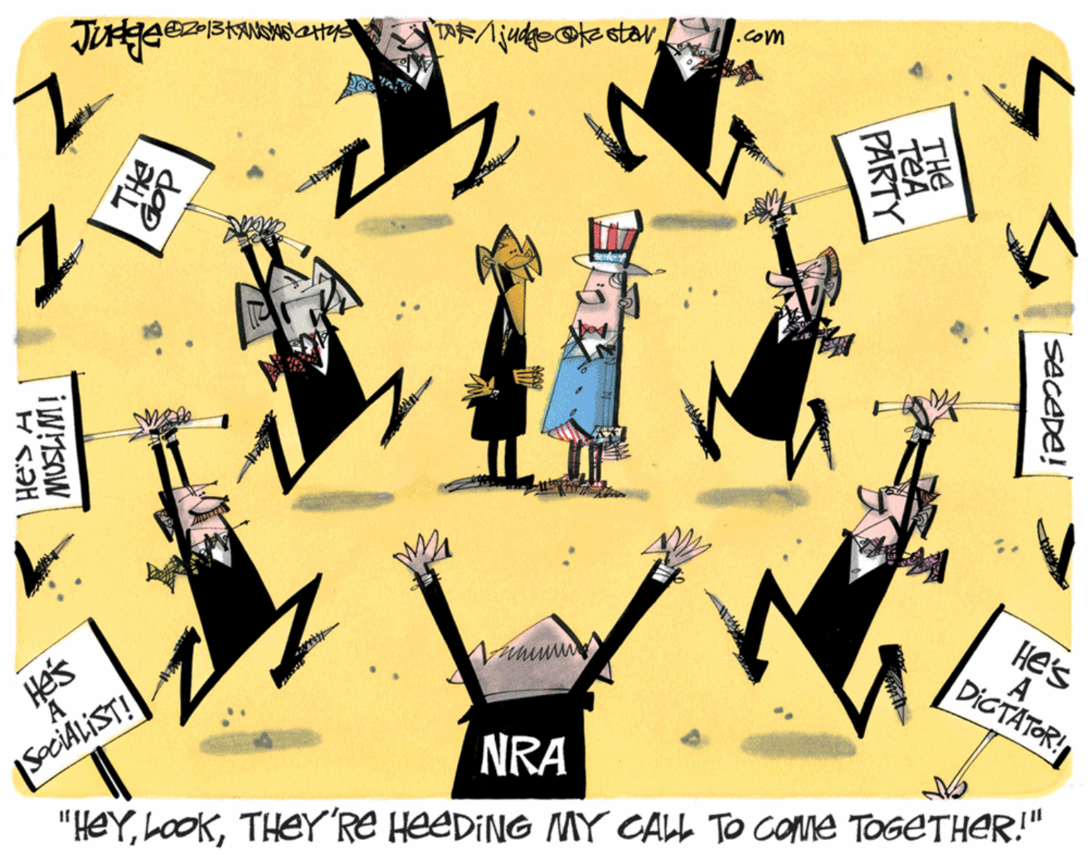 Band plays OCR: Ajudge@kestar .com He's A SciALiST! "HeYTHEY'Re HEEDING MY CALL TO COME TOGETHER!" He's DICTATOR! NRA SeceDe! PARTY H S?H Ajudge@kestar .com He's A SciALiST! "HeYTHEY'Re HEEDING MY CALL TO COME TOGETHER!" He's DICTATOR! NRA SeceDe! PARTY H S?H
