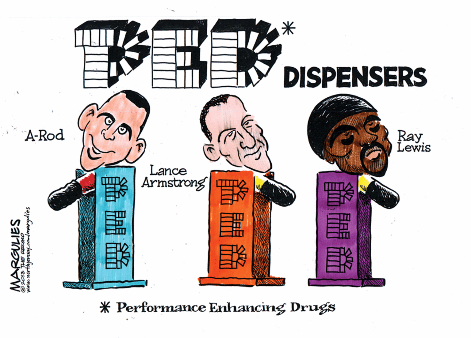 Paper OCR: ? DISPENSERS "A-Rod Ray Lewis Lance Armstrong * Performance Enhancing Drugs ?? www.northyercey.con/margulies sanaW ? DISPENSERS "A-Rod Ray Lewis Lance Armstrong * Performance Enhancing Drugs ? ? www.northyercey.con/margulies sanaW
