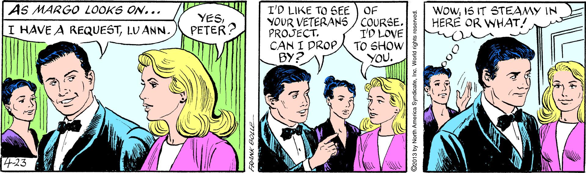 Line OCR: AS MARGO LOOKS ON... I'D LIKE TO SEE WowIS IT STEAMY IN HERE OR WHAT! OF YOUR VETERANS/ COURSE. I'D LOVE TO SHOW YOU. I HAVE A REQUESTLU ANN YESPETER? PROJECT. CAN I DROPBY? 4-23 AS MARGO LOOKS ON... I'D LIKE TO SEE WowIS IT STEAMY IN HERE OR WHAT! OF YOUR VETERANS/ COURSE. I'D LOVE TO SHOW YOU. I HAVE A REQUESTLU ANN YESPETER? PROJECT. CAN I DROPBY? 4-23