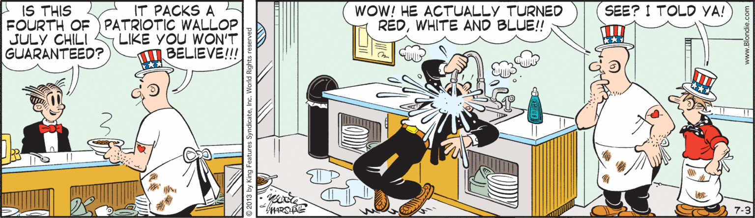 Output device OCR: WOW! HE ACTUALLY TURNED RÉDWHITE AND BLUE!! SEE? I TOLD YA! IS THIS FOURTH OF PATRIOTIC WALLOP JULY CHILI GUARANTEED? IT PACKS A LIKE YOU WON'T BELIEVE!!! ARSHAE 7-3 WOW! HE ACTUALLY TURNED RÉDWHITE AND BLUE!! SEE? I TOLD YA! IS THIS FOURTH OF PATRIOTIC WALLOP JULY CHILI GUARANTEED? IT PACKS A LIKE YOU WON'T BELIEVE!!! ARSHAE 7-3