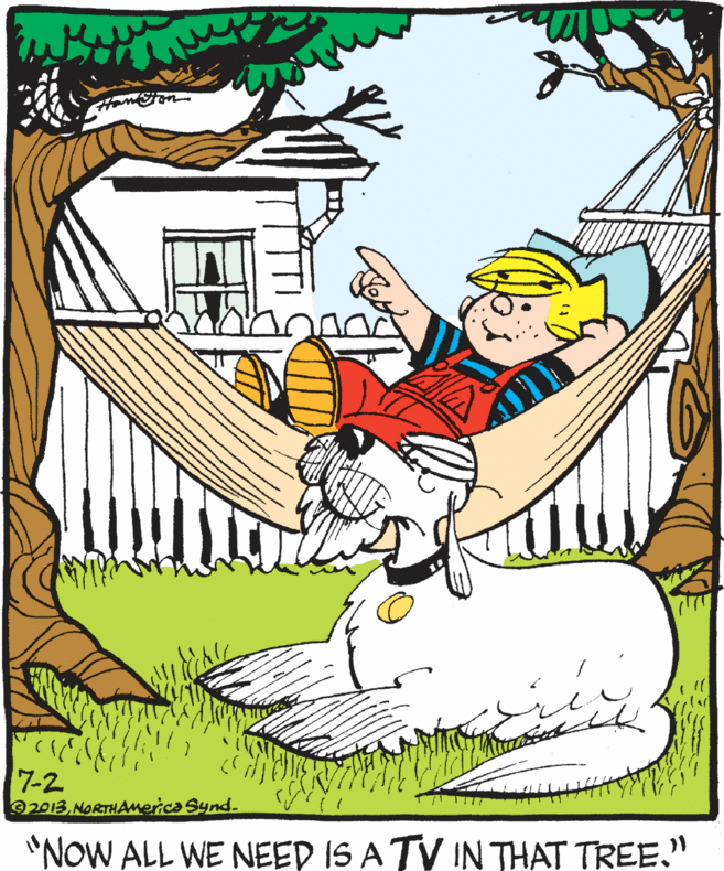 Rectangle OCR: 7-2 O2013NORTHAmerica Synd. "NOW ALL WE NEED IS A TV IN THAT TREE." 7-2 O2013NORTHAmerica Synd. "NOW ALL WE NEED IS A TV IN THAT TREE."