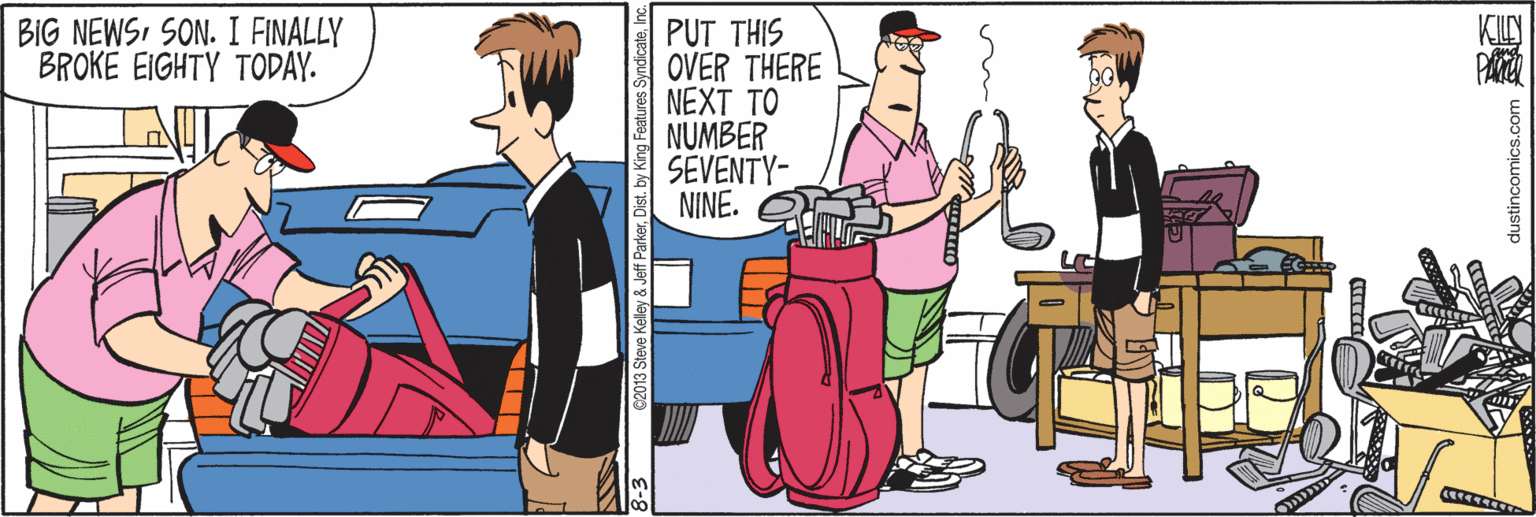Sharing OCR: BIG NEWSSON. I FINALLY BROKE EIGHTY TODAY. PUT THIS OVER THERE NEXT TO NUMBER SEVENTY- NINE. 2013 Steve Kelley & Jeff ParkerInc E-8 dustincomics.com BIG NEWSSON. I FINALLY BROKE EIGHTY TODAY. PUT THIS OVER THERE NEXT TO NUMBER SEVENTY- NINE. 2013 Steve Kelley & Jeff Parkerby King Features SyndicateInc E-8 dustincomics.com