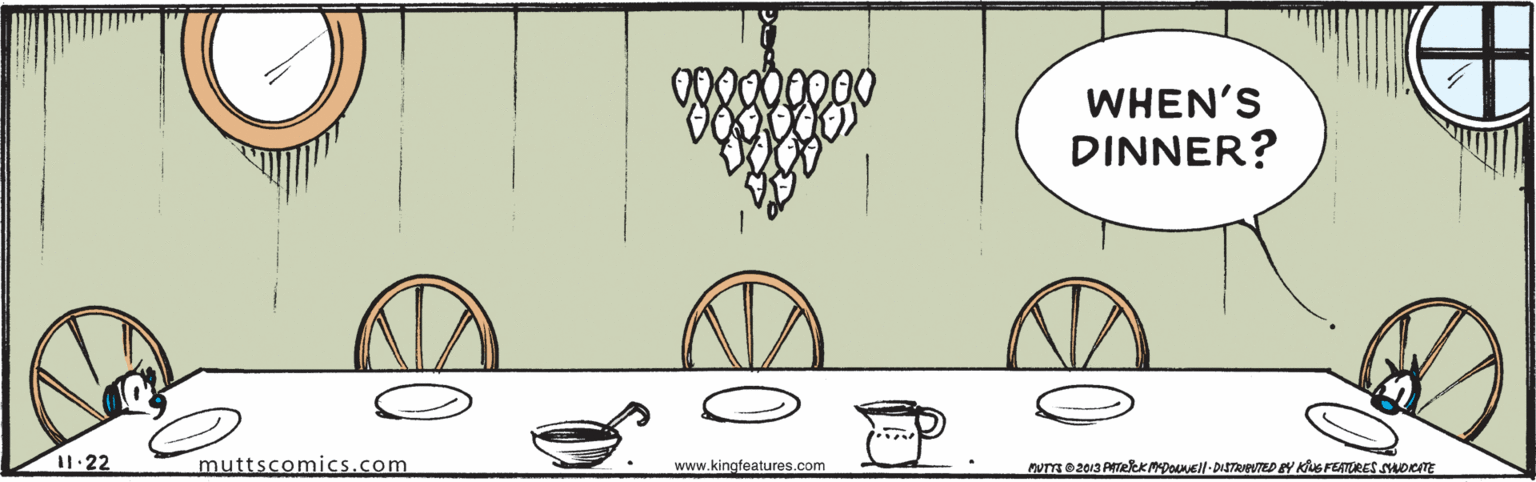 Line art OCR: WHEN'S DINNER? 1.22 muttscomics.com www.kingfeatures.com WHEN'S DINNER? 1.22 muttscomics.com www.kingfeatures.com