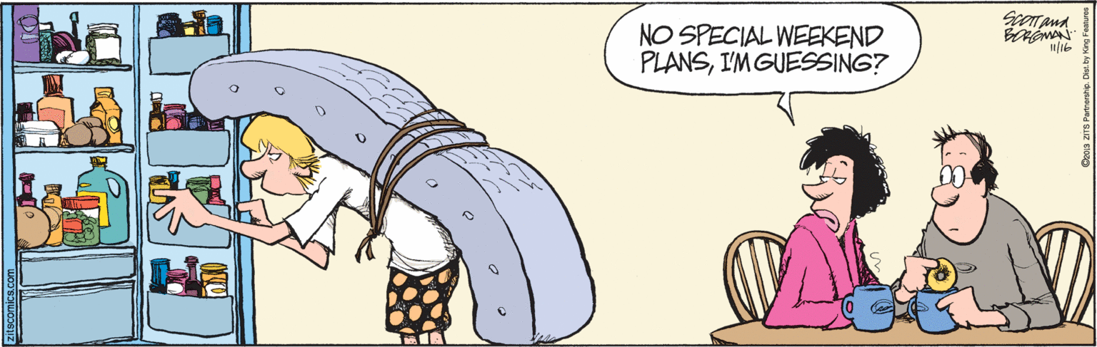 Fictional character OCR: NO SPECIAL WEEKEND PLANSI'MGUESSING? zitscomics.co NO SPECIAL WEEKEND PLANSI'MGUESSING? zitscomics.co