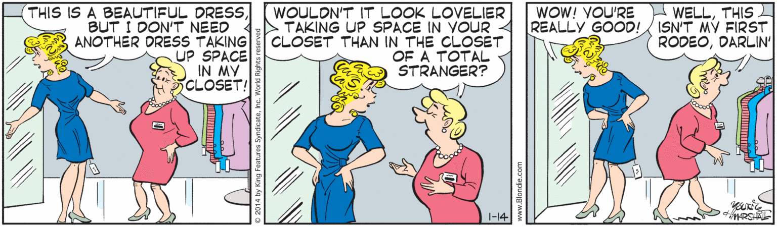 Rectangle OCR: THIS IS A BEAUTIFUL ORESSBUT I DON'T NEED ANOTHER DRESS TAKING UP SPACE IN MY CLOSET! WELLTHIS REALLY GOOD!/ ISN'T MÝ FIRST RODEODARLIN WOW! YOU'RE WOULDN'T IT LOOK LOVELIER TAKING UP SPACE IN VOUR CLOSET THAN IN THE CLOSET OF A TOTAL STRANGER? |-14 THIS IS A BEAUTIFUL ORESSBUT I DON'T NEED ANOTHER DRESS TAKING UP SPACE IN MY CLOSET! WELLTHIS REALLY GOOD!/ ISN'T MÝ FIRST RODEODARLIN WOW! YOU'RE WOULDN'T IT LOOK LOVELIER TAKING UP SPACE IN VOUR CLOSET THAN IN THE CLOSET OF A TOTAL STRANGER? |-14