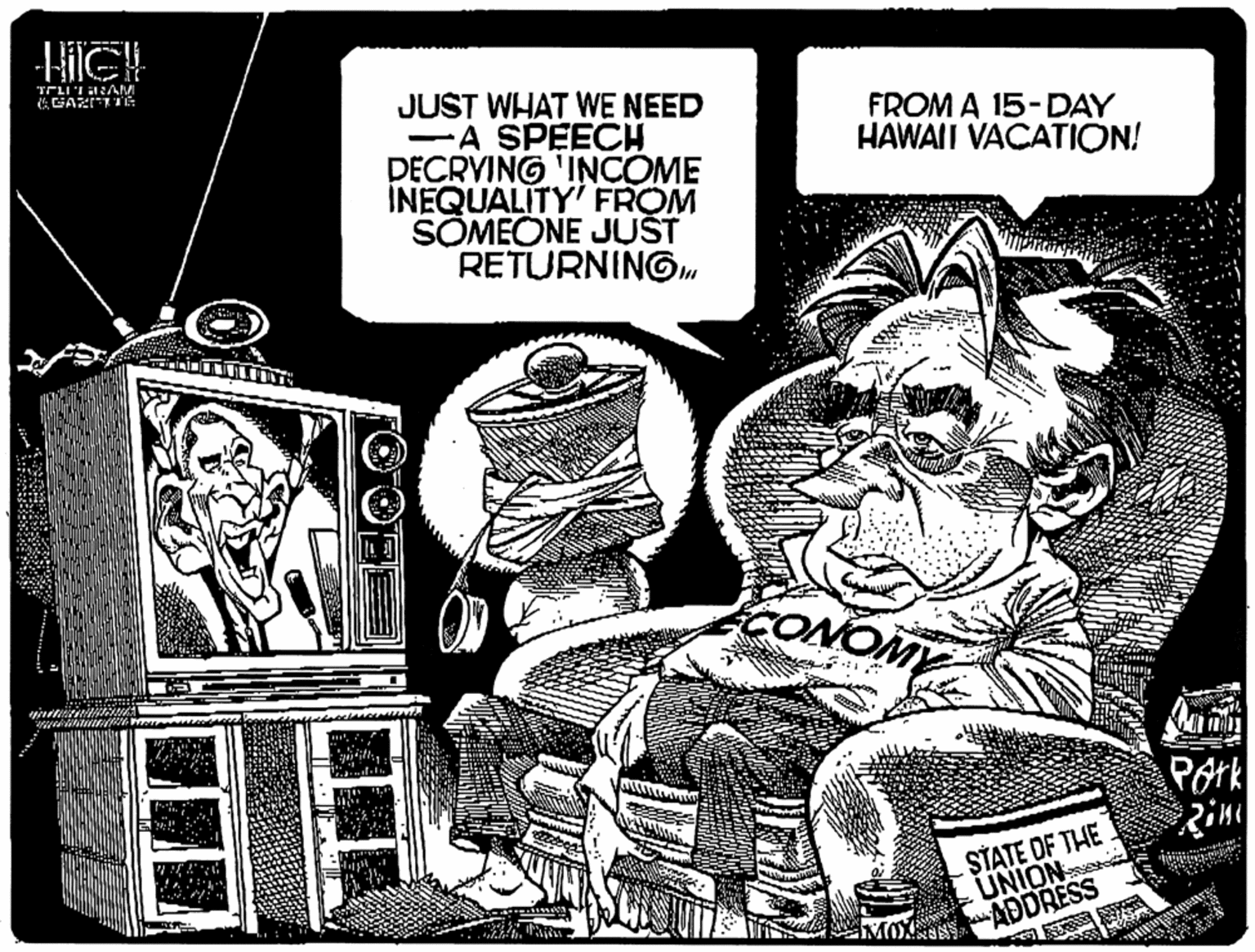 Comic book OCR: TELI'I HRAM Tin??? :GA . JUST WHAT WE NEED A SPEECH DECRVING 'INCOME INEQUALITY' FROM SÕMEONE JUŠT RETURNINGm FROM A 15-DAY HAWAII VACATION! CONOMY Pork STATE DF THE UNION ES N ADDRESS TELI'I HRAM Tin??? :GA . JUST WHAT WE NEED A SPEECH DECRVING 'INCOME INEQUALITY' FROM SÕMEONE JUŠT RETURNINGm FROM A 15-DAY HAWAII VACATION! CONOMY Pork STATE DF THE UNION ES N ADDRESS