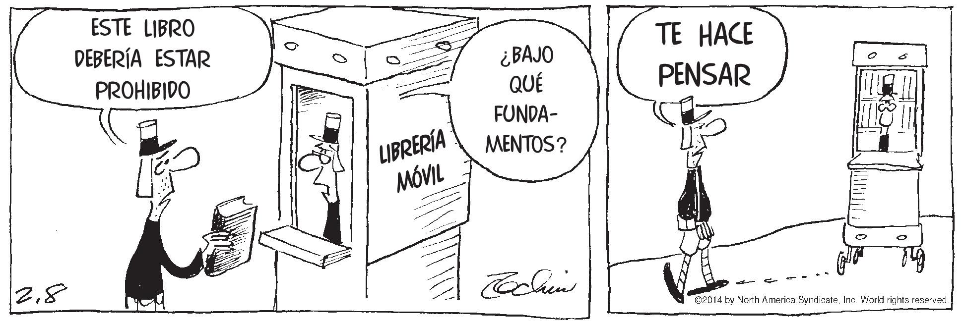 Drawing OCR: ESTE LIBRO DEBERÍA ESTAR TE HACE ¿ BAJO QUÉ PROHIBIDO PENSAR FUNDA- LIBRERÍA MÓVIL MENTOS? 28 C2014 by North Armerica SyndicateInc. World rights reserved. ESTE LIBRO DEBERÍA ESTAR TE HACE ¿ BAJO QUÉ PROHIBIDO PENSAR FUNDA- LIBRERÍA MÓVIL MENTOS? 28 C2014 by North Armerica SyndicateInc. World rights reserved.