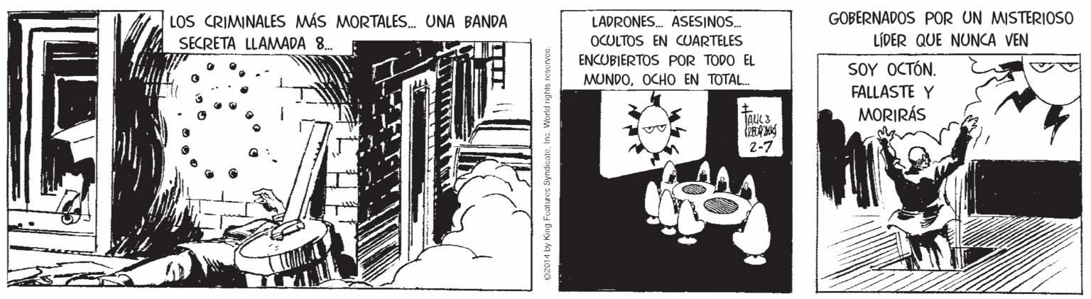 Line art OCR: LOS CRIMINALES MÁS MORTALES. UNA BANDA LADRONES. ASESINOS. GOBERNADOS POR UN MISTERIOSO SECRETA LLAMADA 8. OCULTOS EN CUARTELES LÍDER QUE NUNCA VEN ENCUBIERTOS POR TODO EL SOY OCTÓN. FALLASTE Y MORIRÁS MUNDOOCHO EN TOTAL. TAUL3 2-7 LOS CRIMINALES MÁS MORTALES. UNA BANDA LADRONES. ASESINOS. GOBERNADOS POR UN MISTERIOSO SECRETA LLAMADA 8. OCULTOS EN CUARTELES LÍDER QUE NUNCA VEN ENCUBIERTOS POR TODO EL SOY OCTÓN. FALLASTE Y MORIRÁS MUNDOOCHO EN TOTAL. TAUL3 2-7
