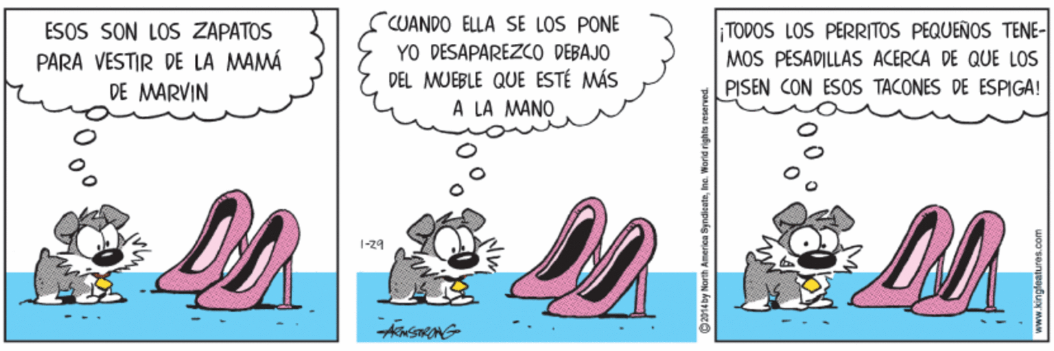 Event OCR: ESOS SON LOS ZAPATOS PARA VESTIR DE LA MAMÁ CUANDO ELLA SE LOS PONE YO DESAPAREZCO DEBAJO DEL MUEBLE QUE ESTÉ MÁS A LA MANO TODOS LOS PERRITOS PEQUEÑOS TENE- MOS PESADILLAS ACERCA DE QUE LOS DE MARVIN PISEN CON ESOS TACONES DE ESPIGA! |-29 ESOS SON LOS ZAPATOS PARA VESTIR DE LA MAMÁ CUANDO ELLA SE LOS PONE YO DESAPAREZCO DEBAJO DEL MUEBLE QUE ESTÉ MÁS A LA MANO TODOS LOS PERRITOS PEQUEÑOS TENE- MOS PESADILLAS ACERCA DE QUE LOS DE MARVIN PISEN CON ESOS TACONES DE ESPIGA! |-29