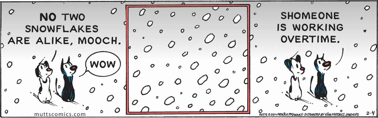 Carmine OCR: NO TWO SHOMEONE SNOWFLAKES IS WORKING ARE ALIKEMOOCH. OVERTIME. WOW muttscomics.com 2.4 NO TWO SHOMEONE SNOWFLAKES IS WORKING ARE ALIKEMOOCH. OVERTIME. WOW muttscomics.com 2.4