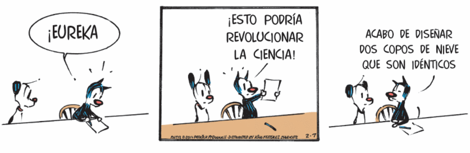 Photo caption OCR: ¡EUREKA ¡ESTO PODRÍA REVOLUCIONAR ACABO DE DISEÑAR DOS COPOS DE NIEVE QUE SON IDÉNTICOS LA CIENCIA! 2-7 ¡EUREKA ¡ESTO PODRÍA REVOLUCIONAR ACABO DE DISEÑAR DOS COPOS DE NIEVE QUE SON IDÉNTICOS LA CIENCIA! 2-7