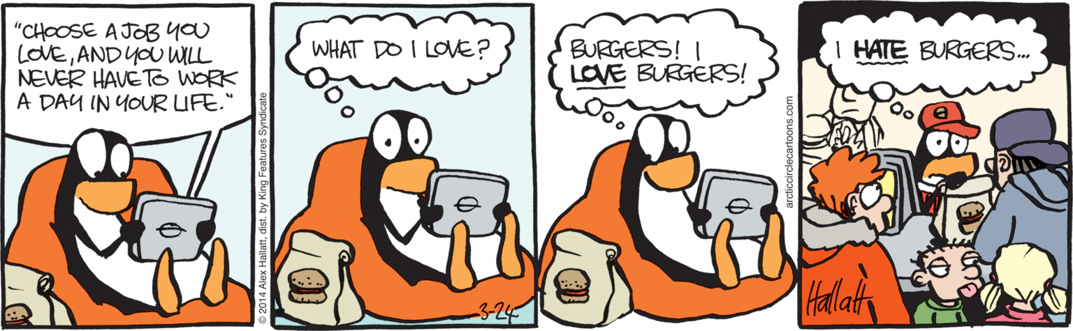 Drawing OCR: "CHOOSE AJOB40U LOVEANDYO WILL NEVER HAVETO WORK A DAU IN YOUR UFE." WHAT DO I LOVE? BURGERS! I LOVE BURGERS! I HATE BURGERS. Hallath -3-24 "CHOOSE AJOB40U LOVEANDYO WILL NEVER HAVETO WORK A DAU IN YOUR UFE." WHAT DO I LOVE? BURGERS! I LOVE BURGERS! I HATE BURGERS. Hallath -3-24