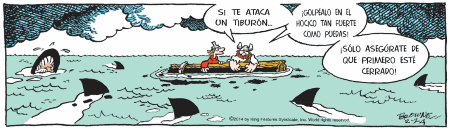 Art OCR: SI TE ATACA UN TIBURÓN. ¡GOLPÉALO EN EL HOCICO TAN FUERTE COMO PUEDAS! ¡SÓLO ASEGÚRATE DE QUE PRIMERO ESTÉ CERRADO! BeoWNE 2-74 Oo014 by King Features SyndicateIne. Warld rights reserved. SI TE ATACA UN TIBURÓN. ¡GOLPÉALO EN EL HOCICO TAN FUERTE COMO PUEDAS! ¡SÓLO ASEGÚRATE DE QUE PRIMERO ESTÉ CERRADO! BeoWNE 2-74 Oo014 by King Features SyndicateIne. Warld rights reserved.