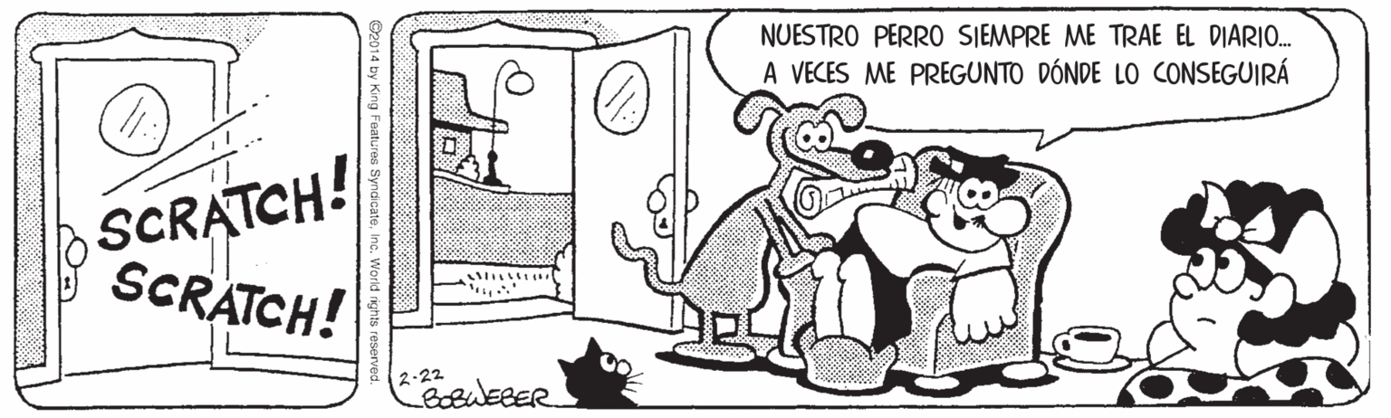 Working animal OCR: NUESTRO PERRO SJEMPRE ME TRAE EL DIARIO. A VECES ME PREGUNTO DÓNDE LO CONSEGUIRÁ SCRATCH! SCRATCH! 2-22 NUESTRO PERRO SJEMPRE ME TRAE EL DIARIO. A VECES ME PREGUNTO DÓNDE LO CONSEGUIRÁ SCRATCH! SCRATCH! 2-22