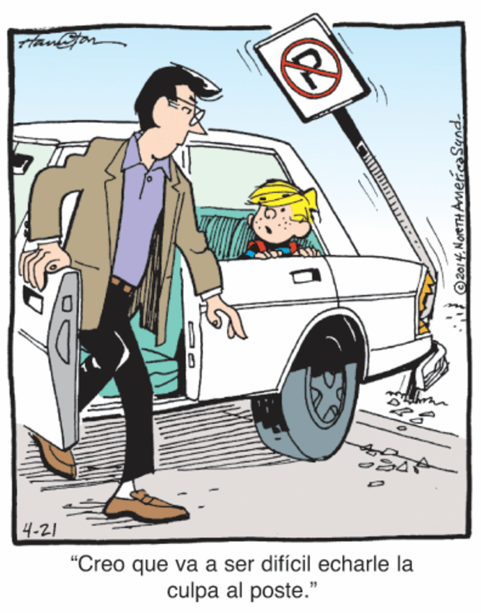Vehicle OCR: Hanbfon 4-21 "Creo que va a ser difícil echarle la culpa al poste." V @2014 NoreTH Ameica Sund. Hanbfon 4-21 "Creo que va a ser difícil echarle la culpa al poste." V @2014 NoreTH Ameica Sund.