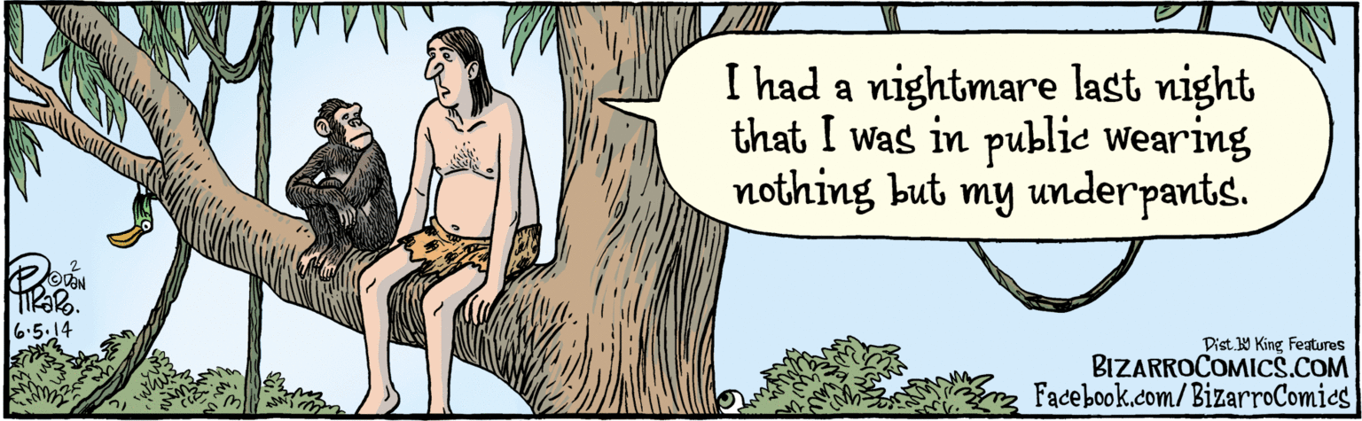 Photo caption OCR: I had a nightmare last night that I was in publie wearing nothing but my underpants. ODON BIZARROCOMICS.COM Facebook.com/BizarroComies :6.5.14 EDist Y King features I had a nightmare last night that I was in publie wearing nothing but my underpants. ODON BIZARROCOMICS.COM Facebook.com/BizarroComies :6.5.14 EDist Y King features