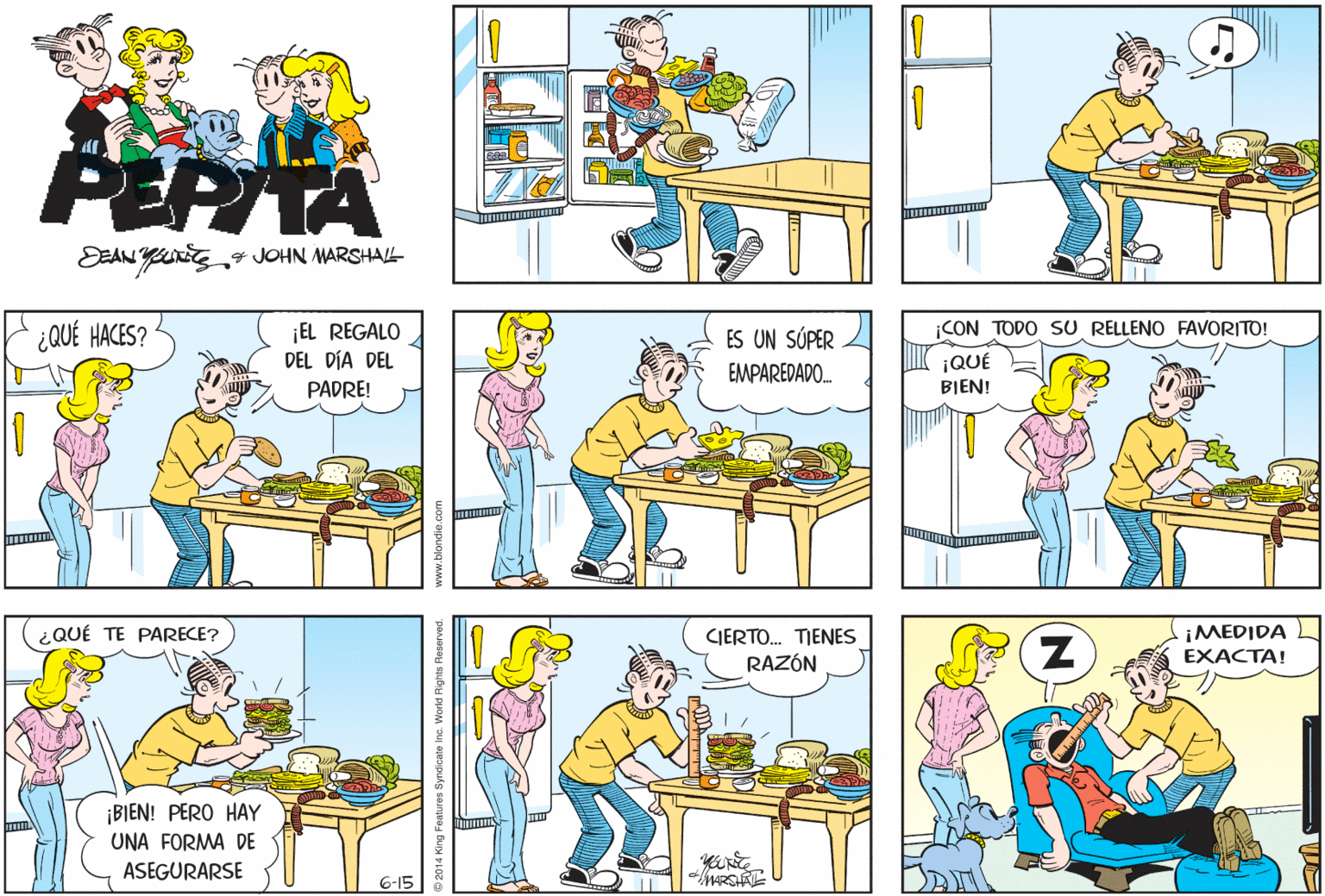 Yellow OCR: PEPTA * JOHN MARSHAL ¿QUÉ HACES? EL REGALO DEL DÍA DEL ¡CON TODO SU RELLENO FAVORITO! ES UN SÚPER IK ¡QUÉ EMPAREDADO. PADRE! BIEN! ¡MEDIDA EXACTA! ¿QUÉ TE PARECE? CIERTO. TIENES RAZÓN ¡BIEN! PERO HAY UNA FORMA DE ASEGURARSE 6-15 PEPTA * JOHN MARSHAL ¿QUÉ HACES? EL REGALO DEL DÍA DEL ¡CON TODO SU RELLENO FAVORITO! ES UN SÚPER IK ¡QUÉ EMPAREDADO. PADRE! BIEN! ¡MEDIDA EXACTA! ¿QUÉ TE PARECE? CIERTO. TIENES RAZÓN ¡BIEN! PERO HAY UNA FORMA DE ASEGURARSE 6-15