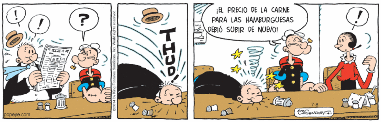 Fiction OCR: EL PRECIO DE LA CARNE PARA LAS HAMBURGUESAS DEBIÓ SUBIR DE NUEVO! E 7-8 popeye.com EL PRECIO DE LA CARNE PARA LAS HAMBURGUESAS DEBIÓ SUBIR DE NUEVO! E 7-8 popeye.com