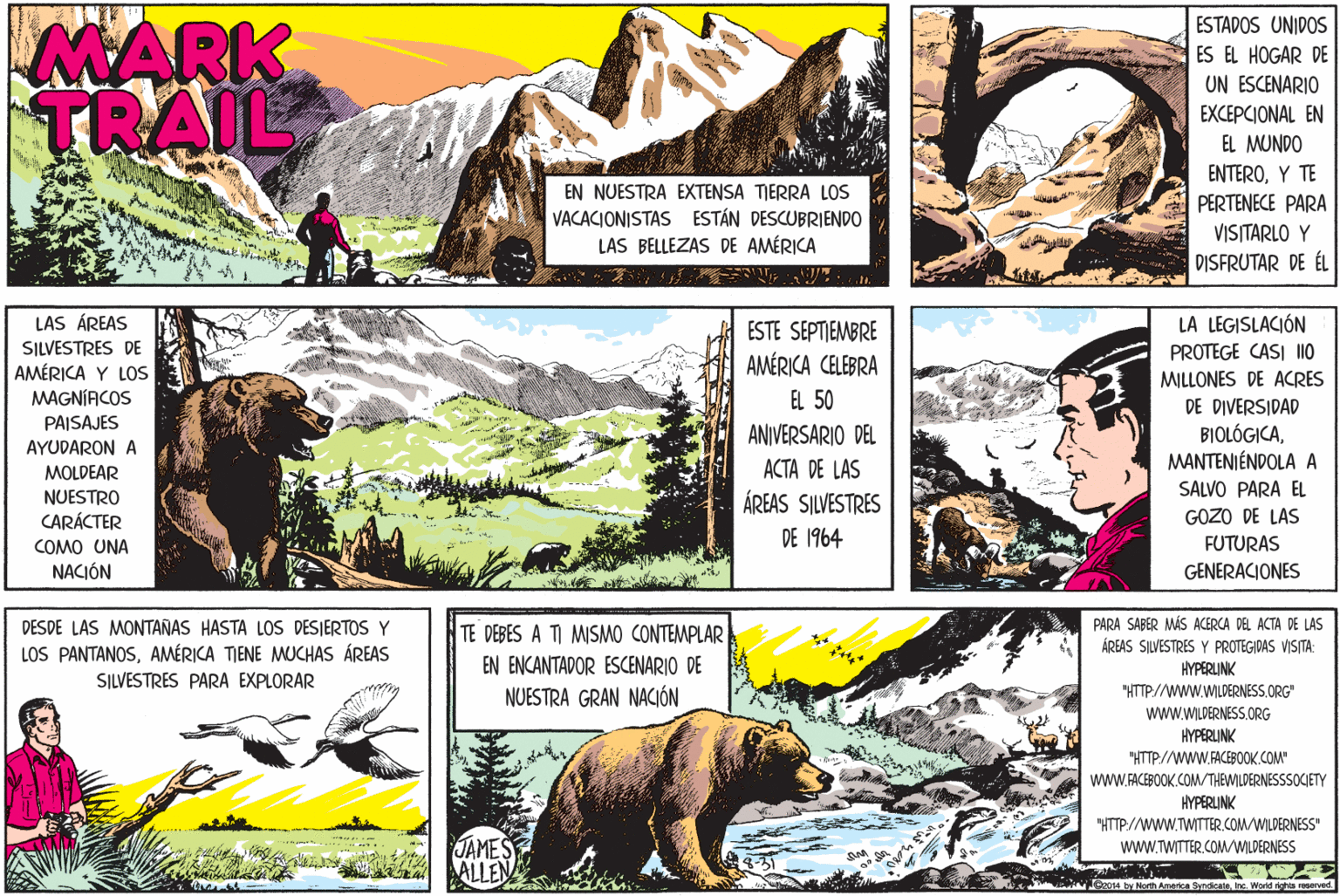 Working animal OCR: MARK TRAIL ESTADOS UNIDOS ES EL HOGAR DE UN ESCENARIO EXCEPCIONAL EN EL MUNDO EN NUESTRA EXTENSA TIERRA LOS VACACIONISTAS ESTÁN DESCUBRIENDO LAS BELLEZAS DE AMÉRICA ENTEROY TE PERTENECE PARA VISITARLO Y DISFRUTAR DE ÉL LAS ÁREAS LA LEGISLACIÓN ESTE SEPTIEMBRE AMÉRICA CELEBRA SILVESTRES DE AMÉRICA Y LOS MAGNÍACOS PAISAJES PROTEGE CASI 110 MILLONES DE ACRES DE DIVERSIDAD BIOLÓGICAMANTENJÉNDOLA A SALVO PARA EL EL 50 ANIVERSARIO DEL AYUDARON A ACTA DE LAS MOLDEAR NUESTRO ÁREAS SILVESTRES CARÁCTER GOZO DE LAS DE 1964 FUTURAS COMO UNA NACIÓN GENERACIONES PARA SABER MÁS ACERCA DEL ACTA DE LAS ÁREAS SILVESTRES Y PROTEGIDAS VISITA: HYPERLINK DESDE LAS MONTAÑAS HASTA LOS DESIERTOS Y TE DEBES A TI MISMO CONTEMPLAR LOS PANTANOSAMÉRICA TIENE MUCHAS ÁREAS EN ENCANTADOR ESCENARIO DE NUESTRA GRAN NACIJÓN SILVESTRES PARA EXPLORAR "HTTP://Www.WILDERNESS.ORG www.WILDERNESS.ORG HYPERLINK "HTTP//WwW.FACEBOOK.COM" wwW.FACEBOOK.COMTHEWILDERNESSSOCIETY HYPERLINK "HTTP//WwW.TWITTER.COM/WILDERNESS JAMES ALLEN wwW.TWITTER.COM/WILDERNESS TCco14 by Not America SyndicateInc. Word fghta reser MARK TRAIL ESTADOS UNIDOS ES EL HOGAR DE UN ESCENARIO EXCEPCIONAL EN EL MUNDO EN NUESTRA EXTENSA TIERRA LOS VACACIONISTAS ESTÁN DESCUBRIENDO LAS BELLEZAS DE AMÉRICA ENTEROY TE PERTENECE PARA VISITARLO Y DISFRUTAR DE ÉL LAS ÁREAS LA LEGISLACIÓN ESTE SEPTIEMBRE AMÉRICA CELEBRA SILVESTRES DE AMÉRICA Y LOS MAGNÍACOS PAISAJES PROTEGE CASI 110 MILLONES DE ACRES DE DIVERSIDAD BIOLÓGICAMANTENJÉNDOLA A SALVO PARA EL EL 50 ANIVERSARIO DEL AYUDARON A ACTA DE LAS MOLDEAR NUESTRO ÁREAS SILVESTRES CARÁCTER GOZO DE LAS DE 1964 FUTURAS COMO UNA NACIÓN GENERACIONES PARA SABER MÁS ACERCA DEL ACTA DE LAS ÁREAS SILVESTRES Y PROTEGIDAS VISITA: HYPERLINK DESDE LAS MONTAÑAS HASTA LOS DESIERTOS Y TE DEBES A TI MISMO CONTEMPLAR LOS PANTANOSAMÉRICA TIENE MUCHAS ÁREAS EN ENCANTADOR ESCENARIO DE NUESTRA GRAN NACIJÓN SILVESTRES PARA EXPLORAR "HTTP://Www.WILDERNESS.ORG www.WILDERNESS.ORG HYPERLINK "HTTP//WwW.FACEBOOK.COM" wwW.FACEBOOK.COMTHEWILDERNESSSOCIETY HYPERLINK "HTTP//WwW.TWITTER.COM/WILDERNESS JAMES ALLEN wwW.TWITTER.COM/WILDERNESS TCco14 by Not America SyndicateInc. Word fghta reser