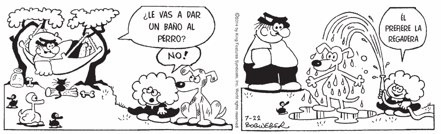 Organism OCR: ¿LE VAS A DAR UN BAÑO AL ÉL PREFIERE LA PERRO? REGADERA NO! 7-22 BosWEBER C2014 by King Features SyndicateI World rights ¿LE VAS A DAR UN BAÑO AL ÉL PREFIERE LA PERRO? REGADERA NO! 7-22 BosWEBER C2014 by King Features SyndicateI World rights
