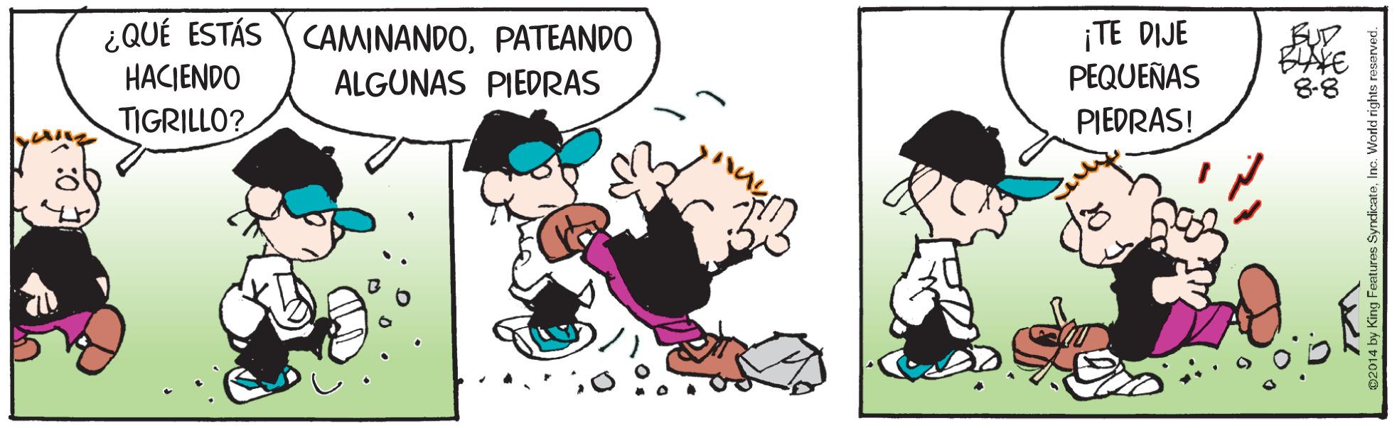 Line OCR: ¿QUÉ ESTÁS CAMINANDOPATEANDO HACIENDO ¡TE DIJE PEQUEÑAS BAVE 8-8 ALGUNAS PIEDRAS TIGRILLO? PIEDRAS! ¿QUÉ ESTÁS CAMINANDOPATEANDO HACIENDO ¡TE DIJE PEQUEÑAS BAVE 8-8 ALGUNAS PIEDRAS TIGRILLO? PIEDRAS!