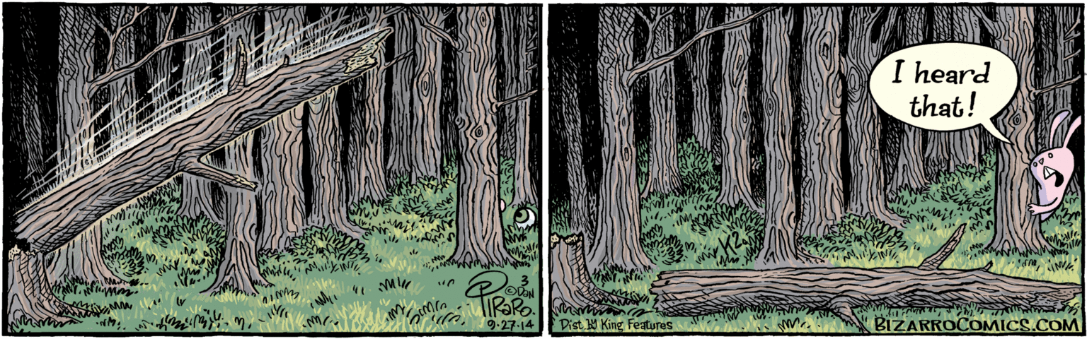 Old-growth forest OCR: 9.27-14 I heard that! WP BIZARROCOMICS.COM Facebook.com/BizarroComies Dist. 9 King featuras 9.27-14 I heard that! WP BIZARROCOMICS.COM Facebook.com/BizarroComies Dist. 9 King featuras