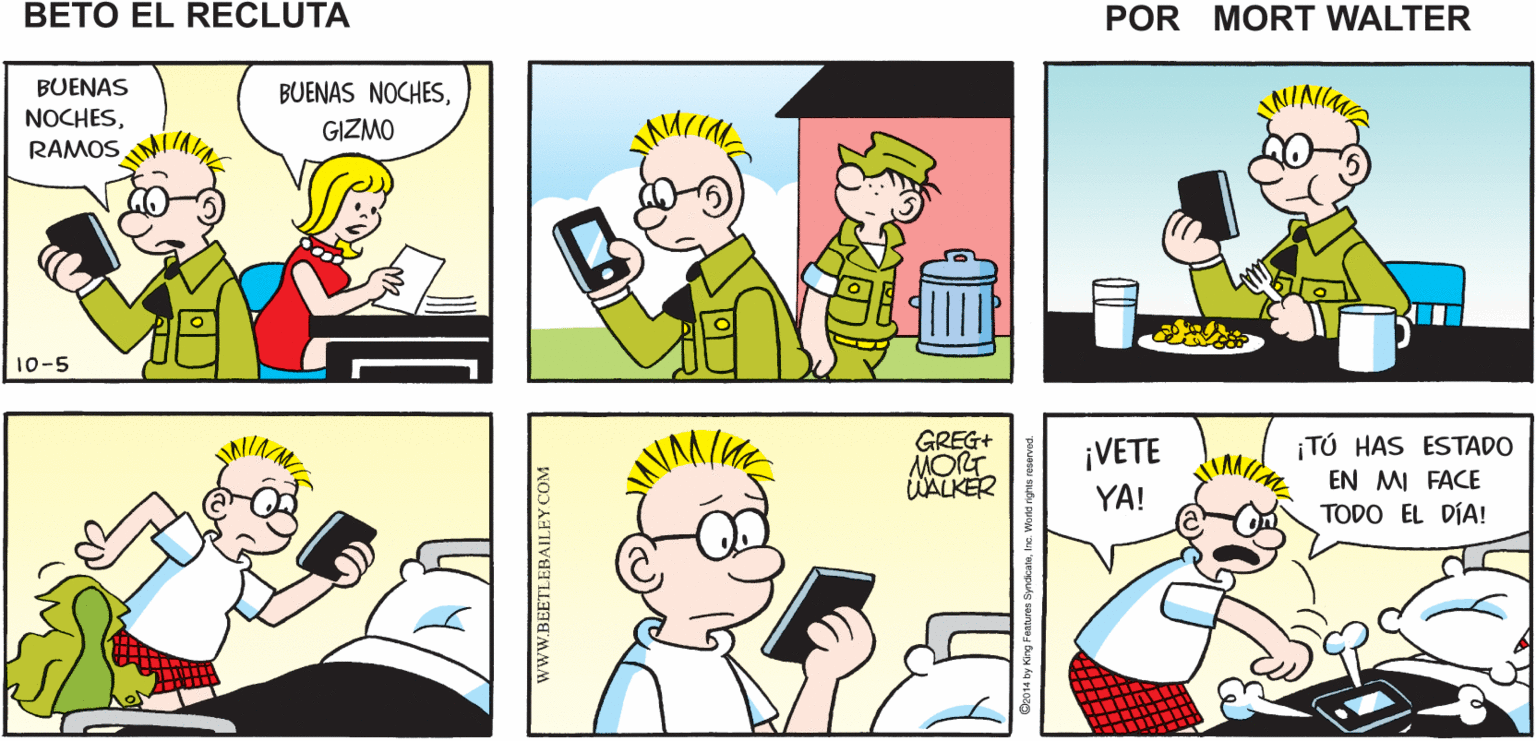 Green OCR: ¿DE ¡OHNO! AING Mort Walker's VERDAD? beto el recluta BUENAS BUENAS NOCHESGIZMO RAMOS 10-5 GREG+ MORT WALKER ¡VETE YA! ¡TÚ HAS ESTADO EN MI FACE TODO EL DÍA! wWW.BEETLEBAILEY COM ¿DE ¡OHNO! AING Mort Walker's VERDAD? beto el recluta BUENAS BUENAS NOCHESGIZMO RAMOS 10-5 GREG+ MORT WALKER ¡VETE YA! ¡TÚ HAS ESTADO EN MI FACE TODO EL DÍA! wWW.BEETLEBAILEY COM