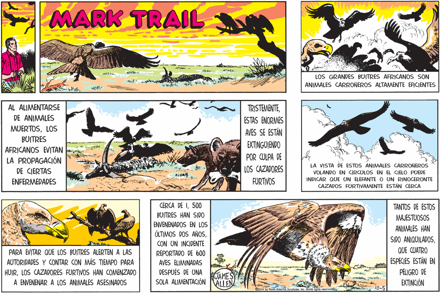 Terrestrial animal OCR: MARK TRAIL LOS GRANDES BUITRES AFRICANOS SON ANIMALES CARRONEROS ALTAMENTE ERCIENTES AL ALIMENTARSE DE ANIMALES TRISTEMENTEESTAS ENORMES MUERTOSLOS AVES SE ESTÁN BUITRES EXTINGUIENDO AFRICANOS EVITAN POR CULPA DE LA PROPAGACIÓN DE CIERTAS ENFERMEDADES LA VISTA DE ESTOS ANIMALES CARROÑEROS LOS CAZADORES VOLANDO EN CIRCULOS EN EL CIELO PUEDE INDICAR QUE UN ELEFANTE O UN RINOCERONTE CAZADOS FURTIVAMENTE ESTÁN CERCA FURTIVOS CERCA DE I500 TANTOS DE ESTOS BUITRES HAN SIDO ENVENENADOS EN LOS ÚLTIMOS DOS AÑOSCON UN INCIDENTE MAJESTUOSOS ANIMALES HAN PARA EVITAR QUE LOS BUITRES ALERTEN A LAS AUTORIDADES Y CONTAR CON MÁS TIEMPO PARA REPORTADO DE 600 AVES ELIMINADAS SIDO ANIQUILADOSQUE CUATRO ESPECIES ESTÁN EN DESPUÉS DE UNA SOLA ALIMENTACIÓN ALLEN PELIGRO DE HUIRLOS CAZADORES FURTIVOS HAN COMENZADO A ENVENENAR A LOS ANIMALES ASESINADOS JAMES EXTINCIÓN Oco4 by North Anoica SyndiosieInc. World righte neservodk 10-5 MARK TRAIL LOS GRANDES BUITRES AFRICANOS SON ANIMALES CARRONEROS ALTAMENTE ERCIENTES AL ALIMENTARSE DE ANIMALES TRISTEMENTEESTAS ENORMES MUERTOSLOS AVES SE ESTÁN BUITRES EXTINGUIENDO AFRICANOS EVITAN POR CULPA DE LA PROPAGACIÓN DE CIERTAS ENFERMEDADES LA VISTA DE ESTOS ANIMALES CARROÑEROS LOS CAZADORES VOLANDO EN CIRCULOS EN EL CIELO PUEDE INDICAR QUE UN ELEFANTE O UN RINOCERONTE CAZADOS FURTIVAMENTE ESTÁN CERCA FURTIVOS CERCA DE I500 TANTOS DE ESTOS BUITRES HAN SIDO ENVENENADOS EN LOS ÚLTIMOS DOS AÑOSCON UN INCIDENTE MAJESTUOSOS ANIMALES HAN PARA EVITAR QUE LOS BUITRES ALERTEN A LAS AUTORIDADES Y CONTAR CON MÁS TIEMPO PARA REPORTADO DE 600 AVES ELIMINADAS SIDO ANIQUILADOSQUE CUATRO ESPECIES ESTÁN EN DESPUÉS DE UNA SOLA ALIMENTACIÓN ALLEN PELIGRO DE HUIRLOS CAZADORES FURTIVOS HAN COMENZADO A ENVENENAR A LOS ANIMALES ASESINADOS JAMES EXTINCIÓN Oco4 by North Anoica SyndiosieInc. World righte neservodk 10-5