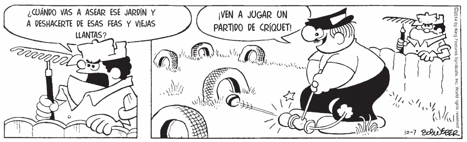 Font OCR: ¿CUÁNDO VAS A ASEAR ESE JARDÍN Y A DESHACERTE DE ESAS FEAS Y VIEJAS LLANTAS? ¡VEN A JUGAR UN PARTIDO DE CRÍQUET! ¿CUÁNDO VAS A ASEAR ESE JARDÍN Y A DESHACERTE DE ESAS FEAS Y VIEJAS LLANTAS? ¡VEN A JUGAR UN PARTIDO DE CRÍQUET!