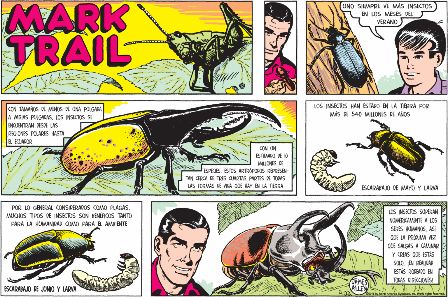 Arthropod OCR: MARK TRAIL UNO SIEMPRE VE MÁS INSECTOS EN LOS MESES DEL VERANO LOS INSECTOS HAN ESTADO EN LA TIERRA POR CON TAMAÑOS DE MENOS DE UNA PULGADA A VARIAS PULGADASLOS INSECTOS SE ENCUENTRAN DESDE LAS REGIONES POLARES HASTA EL ECUADOR MÁS DE 540 MILLONES DE AÑOS CON UN ESTIMADO DE 10 WLLONES DE ESPECIESESTOS ARTRÓPODOS REPRESEN- TAN CERCA DE TRES CUARTAS PARTES DE TODAS LAS FORMAS DE VIDA QUE HAY EN LA TIERRA ESCARABAJO DE MAYO Y LARVA POR LO GENERAL CONSIDERADOS COMO PLAGASMUCHOS TIPOS DE INSECTOS SON BENÉRCOS TANTO PARA LA HUMANIDAD COMO PARA EL AMBIENTE LOS INSECTOS SUPERAN NUMÉRICAMENTE A LOS SERES HUMANOSASÍ QUE LA PRÓXIMA VEZ QUE SALGAS A CAMINAR Y CREAS QUE ESTÁS SOLOEN REALIDAD ESTÁS RODEADO EN TODAS DIRECCIONES! JAMES ESCARABAJO DE JUNIO Y LARVA ALLEN 2-aa d2015 by North Ameria SyndkeeIna. Workd rights MARK TRAIL UNO SIEMPRE VE MÁS INSECTOS EN LOS MESES DEL VERANO LOS INSECTOS HAN ESTADO EN LA TIERRA POR CON TAMAÑOS DE MENOS DE UNA PULGADA A VARIAS PULGADASLOS INSECTOS SE ENCUENTRAN DESDE LAS REGIONES POLARES HASTA EL ECUADOR MÁS DE 540 MILLONES DE AÑOS CON UN ESTIMADO DE 10 WLLONES DE ESPECIESESTOS ARTRÓPODOS REPRESEN- TAN CERCA DE TRES CUARTAS PARTES DE TODAS LAS FORMAS DE VIDA QUE HAY EN LA TIERRA ESCARABAJO DE MAYO Y LARVA POR LO GENERAL CONSIDERADOS COMO PLAGASMUCHOS TIPOS DE INSECTOS SON BENÉRCOS TANTO PARA LA HUMANIDAD COMO PARA EL AMBIENTE LOS INSECTOS SUPERAN NUMÉRICAMENTE A LOS SERES HUMANOSASÍ QUE LA PRÓXIMA VEZ QUE SALGAS A CAMINAR Y CREAS QUE ESTÁS SOLOEN REALIDAD ESTÁS RODEADO EN TODAS DIRECCIONES! JAMES ESCARABAJO DE JUNIO Y LARVA ALLEN 2-aa d2015 by North Ameria SyndkeeIna. Workd rights