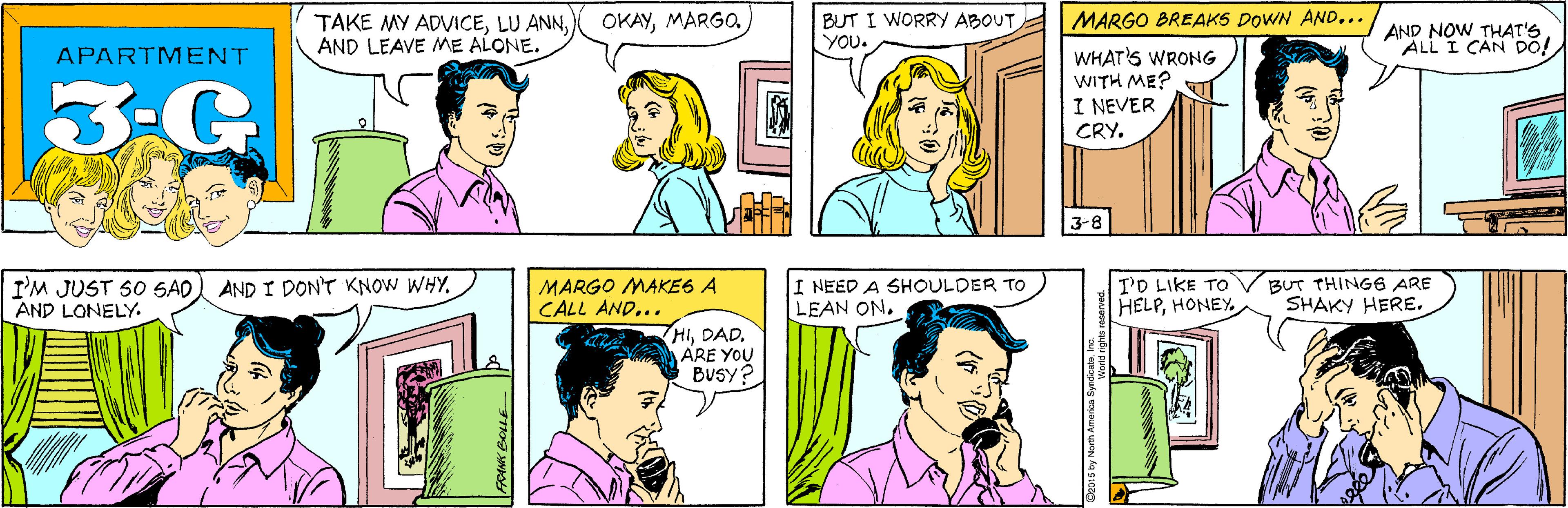 Human OCR: TAKE MY ADVICEAND LEAVE ME ALONE. OKAYBUT I WORRY ABOUT YOU. APARTMENT 3.G I'M JUST SO SAO AND LONELY. MARGO BREAKS DOWN AND... AND I DON'T KNOW WHY. AND NOW THAT'S ALL I CAN DO! WHAT'S WRONG WITH ME? I NEVER CRY. 3-8 MARGO MAKES A CALL AND... I NEED A SHOULDER TO LEAN ON. I'D LIKE To HELPHONEY. BUT THING6 ARE SHAKY HERE. HIARE YOU BUSY? TAKE MY ADVICELU ANNAND LEAVE ME ALONE. OKAYBUT I WORRY ABOUT YOU. APARTMENT 3.G I'M JUST SO SAO AND LONELY. MARGO BREAKS DOWN AND... AND I DON'T KNOW WHY. AND NOW THAT'S ALL I CAN DO! WHAT'S WRONG WITH ME? I NEVER CRY. 3-8 MARGO MAKES A CALL AND... I NEED A SHOULDER TO LEAN ON. I'D LIKE To HELPHONEY. BUT THING6 ARE SHAKY HERE. HIARE YOU BUSY?