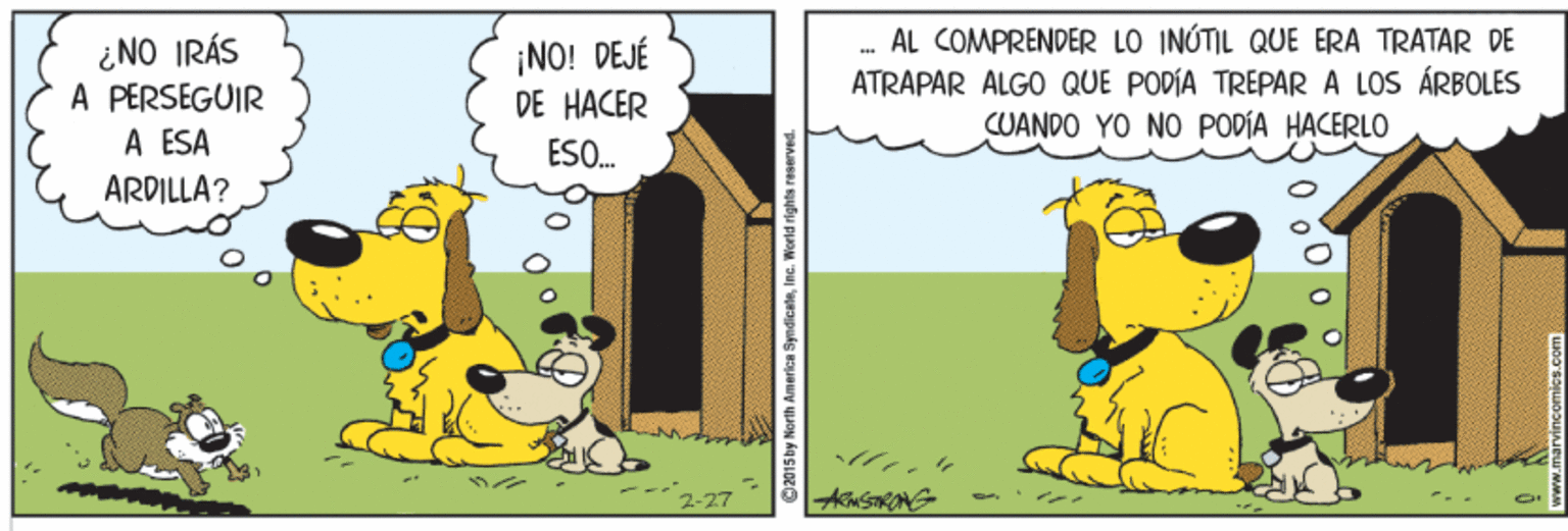 Parallel OCR: ¿NO IRÁS A PERSEGUIR A ESA ARDILLA? . AL COMPRENDER LO INÓTIL QUE ERA TRATAR DE ATRAPAR ALGO QUE PODÍA TREPAR À LOS ÁRBOLES CUANDO YO NO PODÍA HACERLO ¡NO! DEJÉ DE HACER ESO. ? 2-27 ¿NO IRÁS A PERSEGUIR A ESA ARDILLA? . AL COMPRENDER LO INÓTIL QUE ERA TRATAR DE ATRAPAR ALGO QUE PODÍA TREPAR À LOS ÁRBOLES CUANDO YO NO PODÍA HACERLO ¡NO! DEJÉ DE HACER ESO. ? 2-27