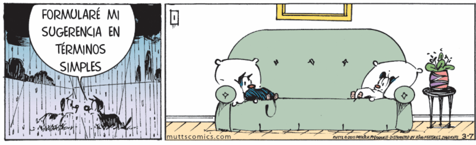 Illustration OCR: FORMULARÉ MI SUGERENCIA EN TÉRMINOS SIMPLES muttscomics.com FORMULARÉ MI SUGERENCIA EN TÉRMINOS SIMPLES muttscomics.com