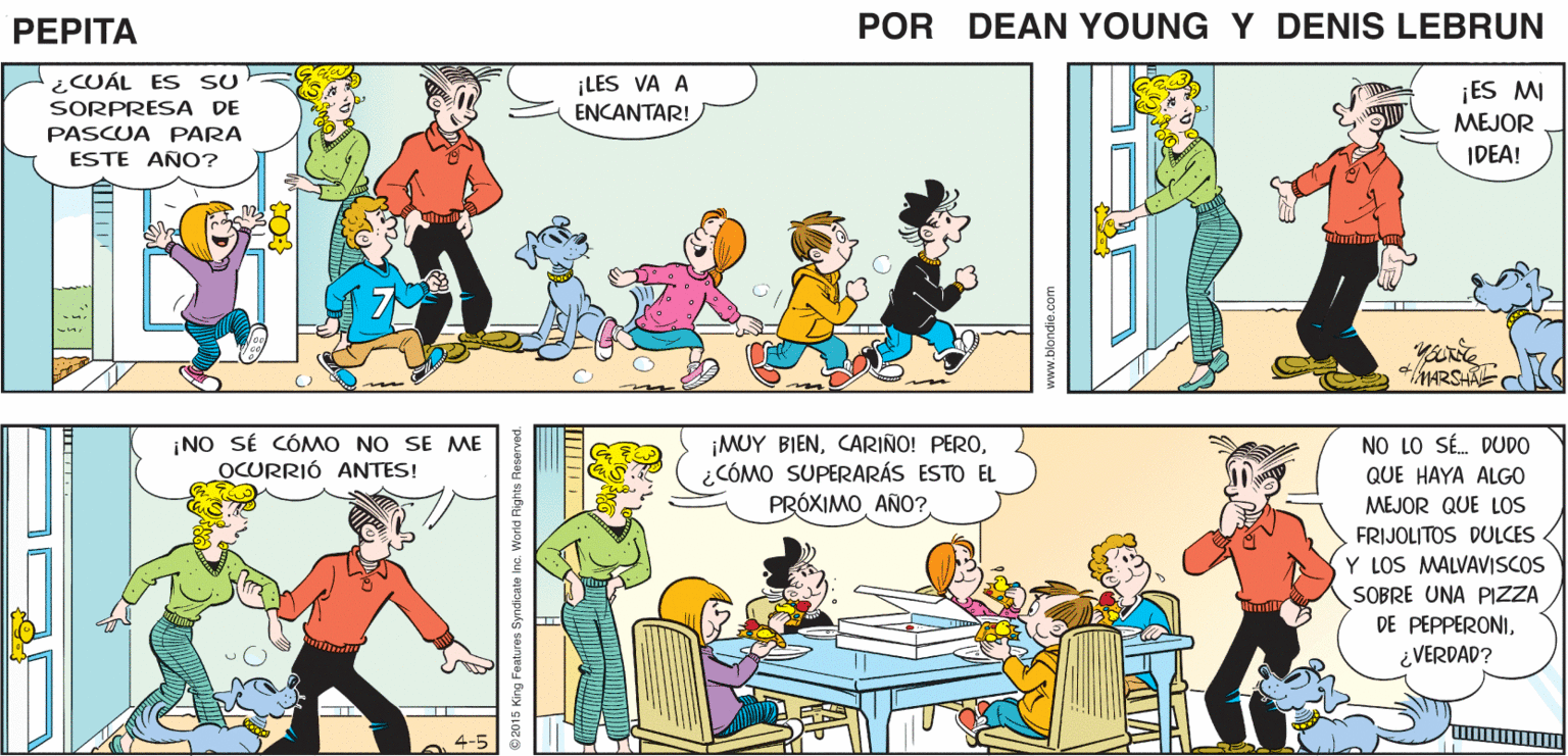Sharing OCR: BING- BONG ¡OH! ESTO VA A SER DIVERTIDO BING- BONG PEPTA 4 JOHN MARSHAIL ¿CUÁL ES SU ¡LES VA A ENCANTAR! SORPRESA DE PASCUA PARA ESTE AÑO? ¡ES MI MEJOR IDEA! MARSHAE ¡NO SÉ CÓMO NO SE ME OCURRIÓ ANTES! ¡MUY BIEN¿CÓMO SUPERARÁS ESTO EL PRÓXIMO AÑO? NO LO SÉ. DUDO QUE HAYA ALGO MEJOR QUE LOs FRIJOLITOS DULCES Y LOS MALVAVISCOS SOBRE UNA PIZZA DE PEPPERONI¿VERDAD? BING- BONG ¡OH! ESTO VA A SER DIVERTIDO BING- BONG PEPTA 4 JOHN MARSHAIL ¿CUÁL ES SU ¡LES VA A ENCANTAR! SORPRESA DE PASCUA PARA ESTE AÑO? ¡ES MI MEJOR IDEA! MARSHAE ¡NO SÉ CÓMO NO SE ME OCURRIÓ ANTES! ¡MUY BIENCARIÑO! PERO¿CÓMO SUPERARÁS ESTO EL PRÓXIMO AÑO? NO LO SÉ. DUDO QUE HAYA ALGO MEJOR QUE LOs FRIJOLITOS DULCES Y LOS MALVAVISCOS SOBRE UNA PIZZA DE PEPPERONI