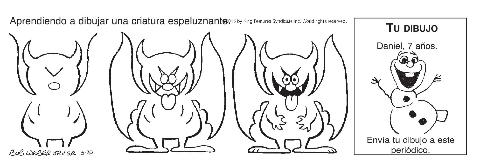 Line OCR: Aprendiendo a dibujar una criatura espeluznante:15 by King Features Syndicate Ine. World rights reserved. TU DIBUJO Daniel7 años. Envía tu dibujo a este periódico. BaB WEBER JRISR 3-20 Aprendiendo a dibujar una criatura espeluznante:15 by King Features Syndicate Ine. World rights reserved. TU DIBUJO Daniel7 años. Envía tu dibujo a este periódico. BaB WEBER JRISR 3-20