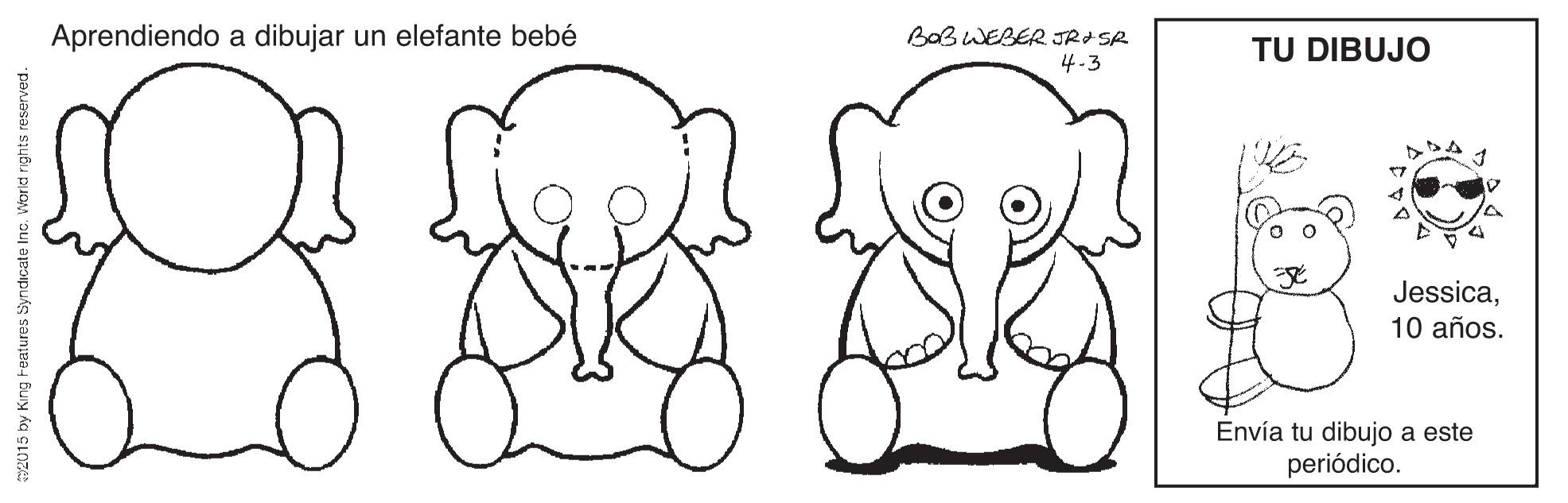 Black OCR: Aprendiendo a dibujar un elefante bebé BaB WEBER JRISR 4.3 TU DIBUJO Jessica10 años. Envía tu dibujo a este periódico. Aprendiendo a dibujar un elefante bebé BaB WEBER JRISR 4.3 TU DIBUJO Jessica10 años. Envía tu dibujo a este periódico.