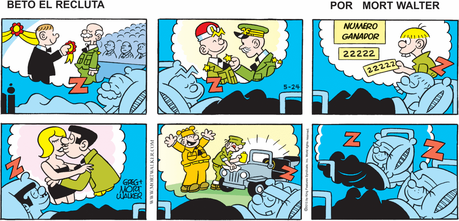 Yellow OCR: ¡HORA DE DORMIR! ¡FUERA LUCES! Mort Walker's beto eI recluta NUMERO GANADOR 22222 22222 5-24 GREG+ MORT WALKER wwW.MORTWALKER.COM ? ¡HORA DE DORMIR! ¡FUERA LUCES! Mort Walker's beto eI recluta NUMERO GANADOR 22222 22222 5-24 GREG+ MORT WALKER wwW.MORTWALKER.COM ?