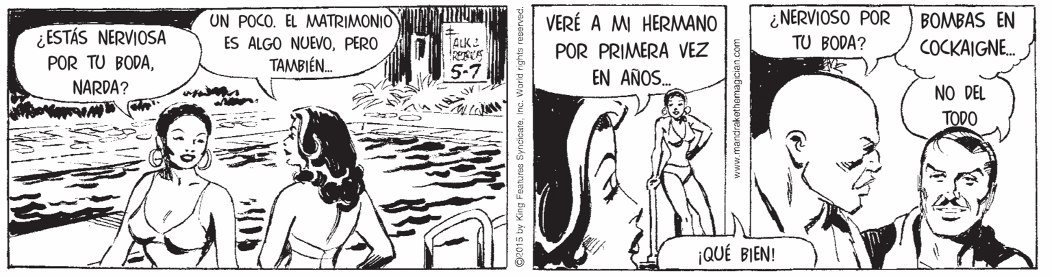 Illustration OCR: UN POCO. EL MATRIMONIO ES ALGO NUEVOPERO TAMBIÉN. ¿ NERVIOSO POR TU BODA? VERÉ A M HERMWANO BOMBAS EN ¿ ESTÁS NERVIOSA POR TU BODANARDA? jALK: COCKAIGNE. POR PRIMERA VEZ EN AÑOS. 5-7 NO DEL TODO ¡QUÉ BIEN! UN POCO. EL MATRIMONIO ES ALGO NUEVOPERO TAMBIÉN. ¿ NERVIOSO POR TU BODA? VERÉ A M HERMWANO BOMBAS EN ¿ ESTÁS NERVIOSA POR TU BODANARDA? jALK: COCKAIGNE. POR PRIMERA VEZ EN AÑOS. 5-7 NO DEL TODO ¡QUÉ BIEN!