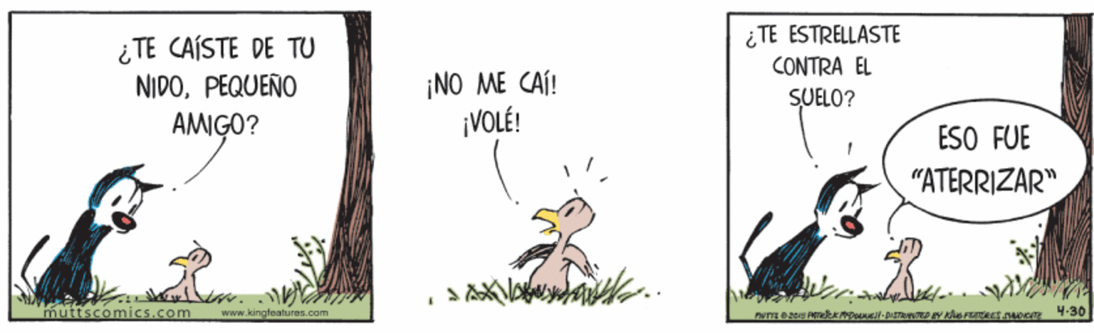 Wildlife OCR: i TE CAÍSTE DE TU NIDOPEQUEÑO ¿TE ESTRELLASTE CONTRA EL ¡NO ME CAÍ! SUELO? AMIGO? ¡VOLÉ! ESO FUE "ATERRIZAR" muttscomics.com Www.kingfeatures.com 4-30 i TE CAÍSTE DE TU NIDOPEQUEÑO ¿TE ESTRELLASTE CONTRA EL ¡NO ME CAÍ! SUELO? AMIGO? ¡VOLÉ! ESO FUE "ATERRIZAR" muttscomics.com Www.kingfeatures.com 4-30