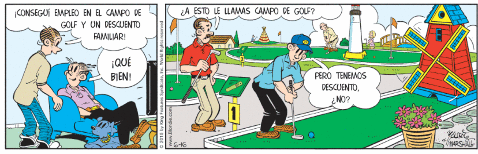 Rectangle OCR: ¿A ESTO LE LLAMAS CAMPO DE GOLF? CONSEGUÍ EMPLEO EN EL CAMPO DE GOLF Y UN DESCUENTO FAMILIAR! ¡QUÉ BIEN! PERO TENEMOS DESCUENTO¿NO? 6-16 ARSHAL ¿A ESTO LE LLAMAS CAMPO DE GOLF? CONSEGUÍ EMPLEO EN EL CAMPO DE GOLF Y UN DESCUENTO FAMILIAR! ¡QUÉ BIEN! PERO TENEMOS DESCUENTO¿NO? 6-16 ARSHAL