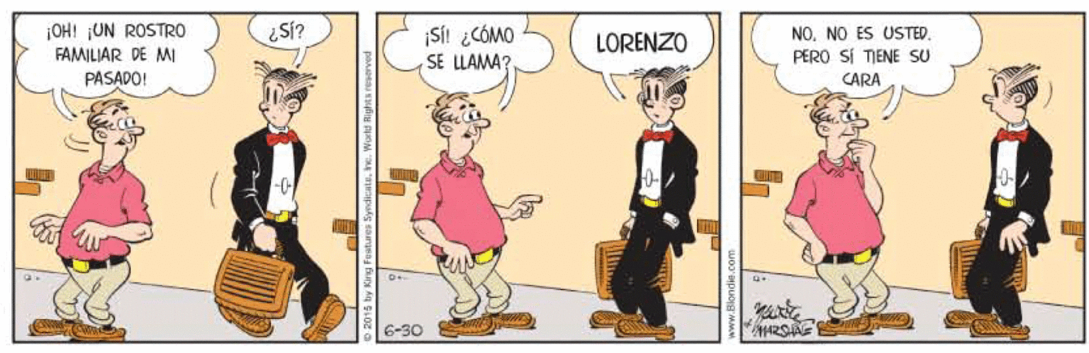 Drawing OCR: ¡OH! ¡UN ROSTRO FAMILIAR DE MI ¡SÍ! ¿CÓMO SE LLAMA? NO. NO ES USTED. LORENZO PERO SI TIENE SU PASADO! CARA -0 6-30 ¡OH! ¡UN ROSTRO FAMILIAR DE MI ¡SÍ! ¿CÓMO SE LLAMA? NO. NO ES USTED. LORENZO PERO SI TIENE SU PASADO! CARA -0 6-30