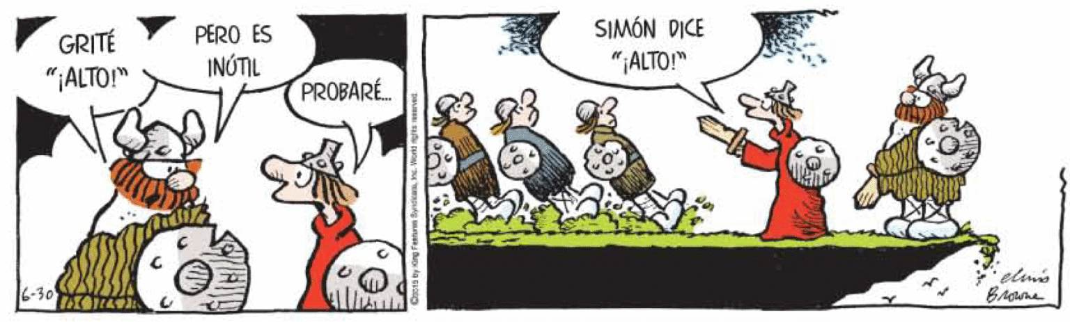 Illustration OCR: SIMÓN DICE "¡ALTO!" PERO ES GRITÉ "¡ALTO!" INÚTIL PROBARÉ. elm's 6-30 SIMÓN DICE "¡ALTO!" PERO ES GRITÉ "¡ALTO!" INÚTIL PROBARÉ. elm's 6-30
