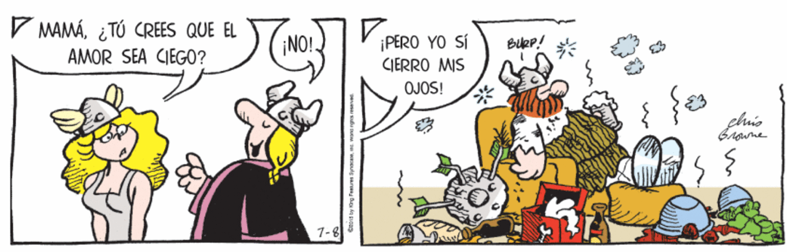 Illustration OCR: V MAMÁ¿TÚ CREES QUE EL ¡NO! V PERO YO SÍ BURP! AMOR SEA CIEGO? IERRO MIS OJOS! Browne 7-8 V MAMÁ¿TÚ CREES QUE EL ¡NO! V PERO YO SÍ BURP! AMOR SEA CIEGO? IERRO MIS OJOS! Browne 7-8
